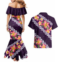 Purple Polynesia Couples Matching Mermaid Dress and Hawaiian Shirt Plumeria With Hibiscus Pattern Tropical Vibes LT14 - Polynesian Pride