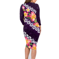 Purple Polynesia Family Matching Long Sleeve Bodycon Dress and Hawaiian Shirt Plumeria With Hibiscus Pattern Tropical Vibes LT14 - Polynesian Pride