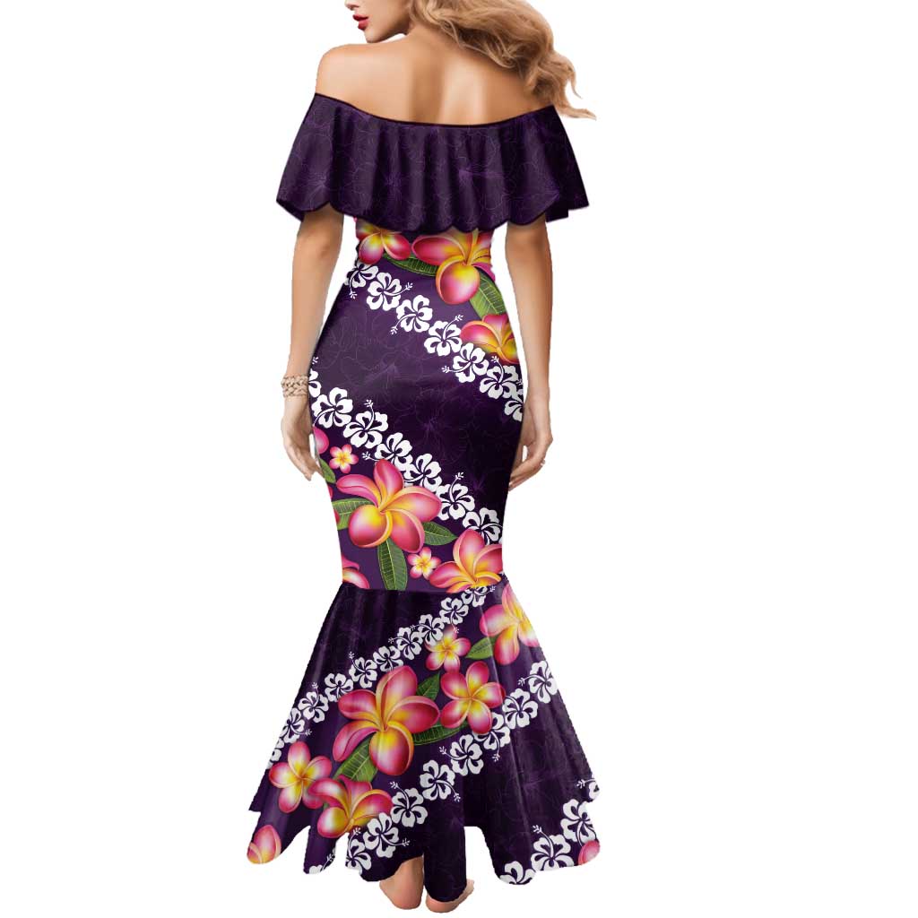 Purple Polynesia Family Matching Mermaid Dress and Hawaiian Shirt Plumeria With Hibiscus Pattern Tropical Vibes LT14 - Polynesian Pride