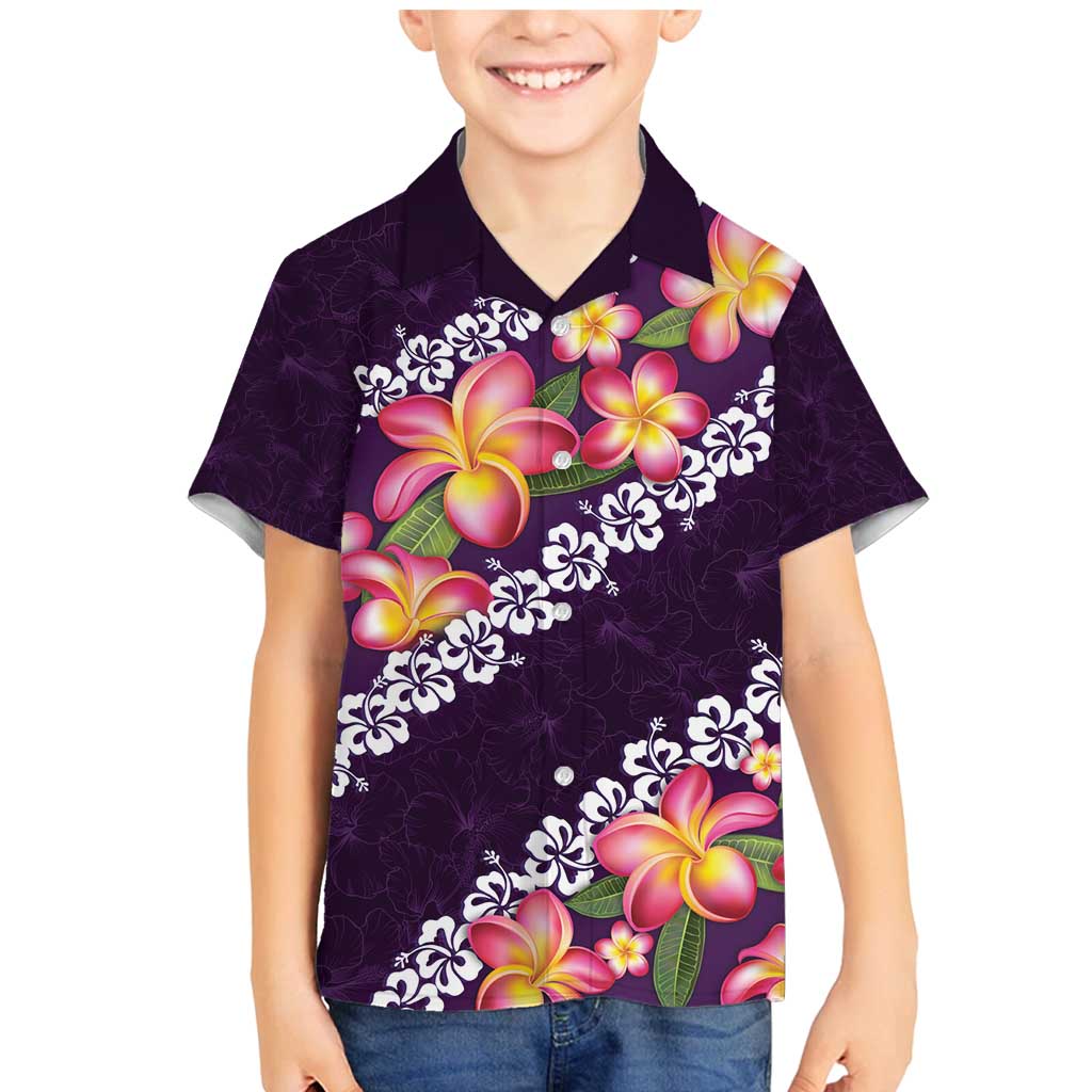 Purple Polynesia Family Matching Mermaid Dress and Hawaiian Shirt Plumeria With Hibiscus Pattern Tropical Vibes LT14 Son's Shirt Purple - Polynesian Pride