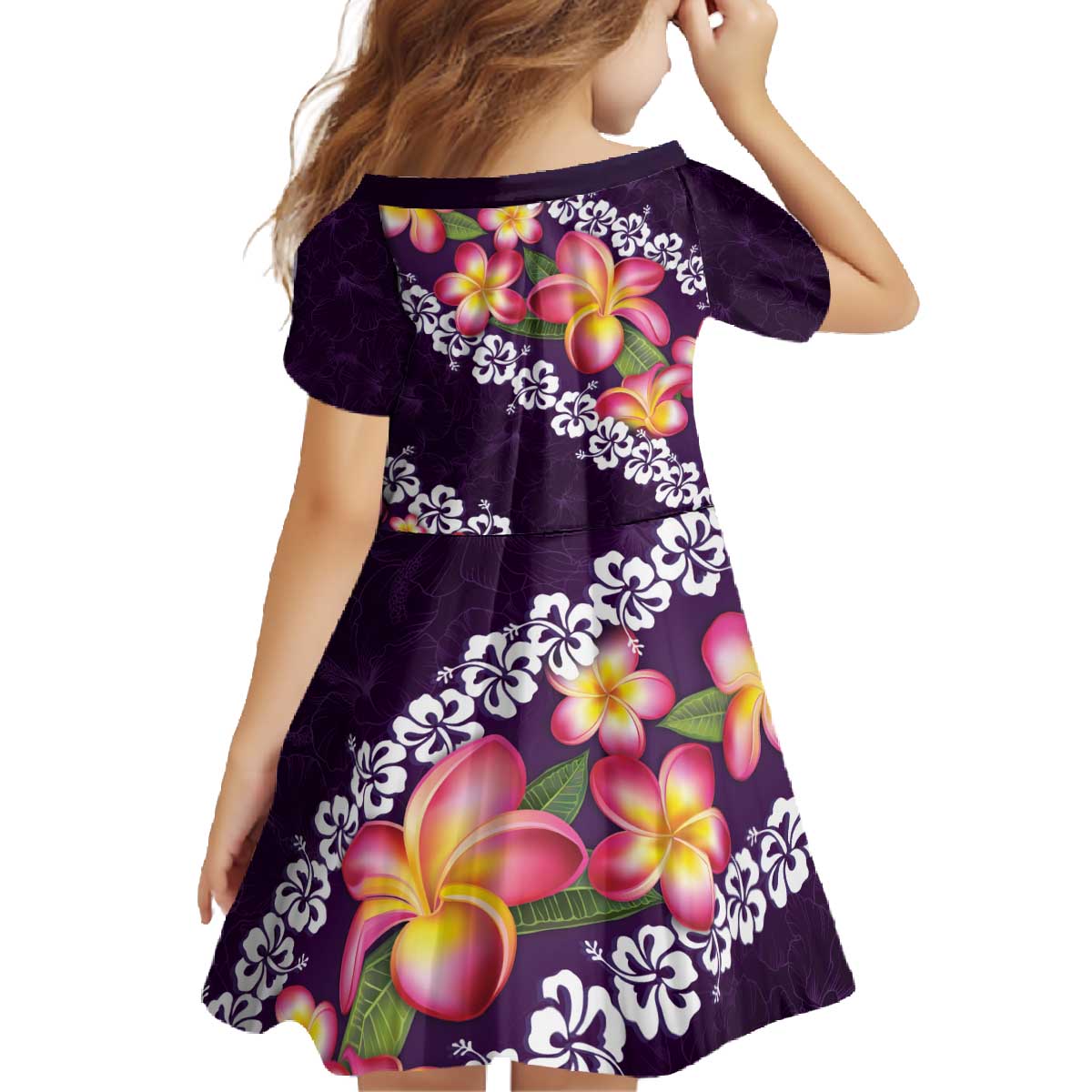 Purple Polynesia Family Matching Off The Shoulder Long Sleeve Dress and Hawaiian Shirt Plumeria With Hibiscus Pattern Tropical Vibes LT14 - Polynesian Pride
