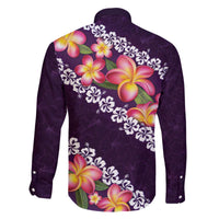 Purple Polynesia Family Matching Off The Shoulder Long Sleeve Dress and Hawaiian Shirt Plumeria With Hibiscus Pattern Tropical Vibes LT14 - Polynesian Pride