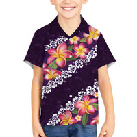 Purple Polynesia Family Matching Off The Shoulder Long Sleeve Dress and Hawaiian Shirt Plumeria With Hibiscus Pattern Tropical Vibes LT14 Son's Shirt Purple - Polynesian Pride