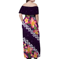 Purple Polynesia Family Matching Off Shoulder Maxi Dress and Hawaiian Shirt Plumeria With Hibiscus Pattern Tropical Vibes LT14 - Polynesian Pride
