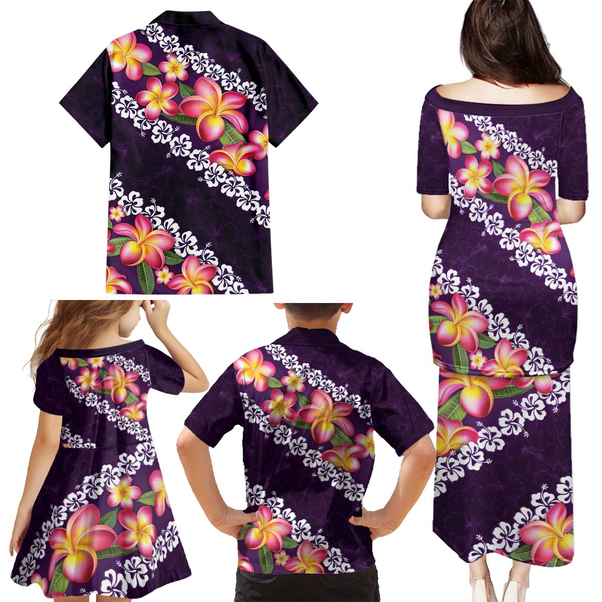 Purple Polynesia Family Matching Puletasi and Hawaiian Shirt Plumeria With Hibiscus Pattern Tropical Vibes LT14 - Polynesian Pride