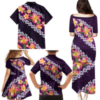 Purple Polynesia Family Matching Puletasi and Hawaiian Shirt Plumeria With Hibiscus Pattern Tropical Vibes LT14 - Polynesian Pride