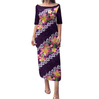 Purple Polynesia Family Matching Puletasi and Hawaiian Shirt Plumeria With Hibiscus Pattern Tropical Vibes LT14 Mom's Dress Purple - Polynesian Pride