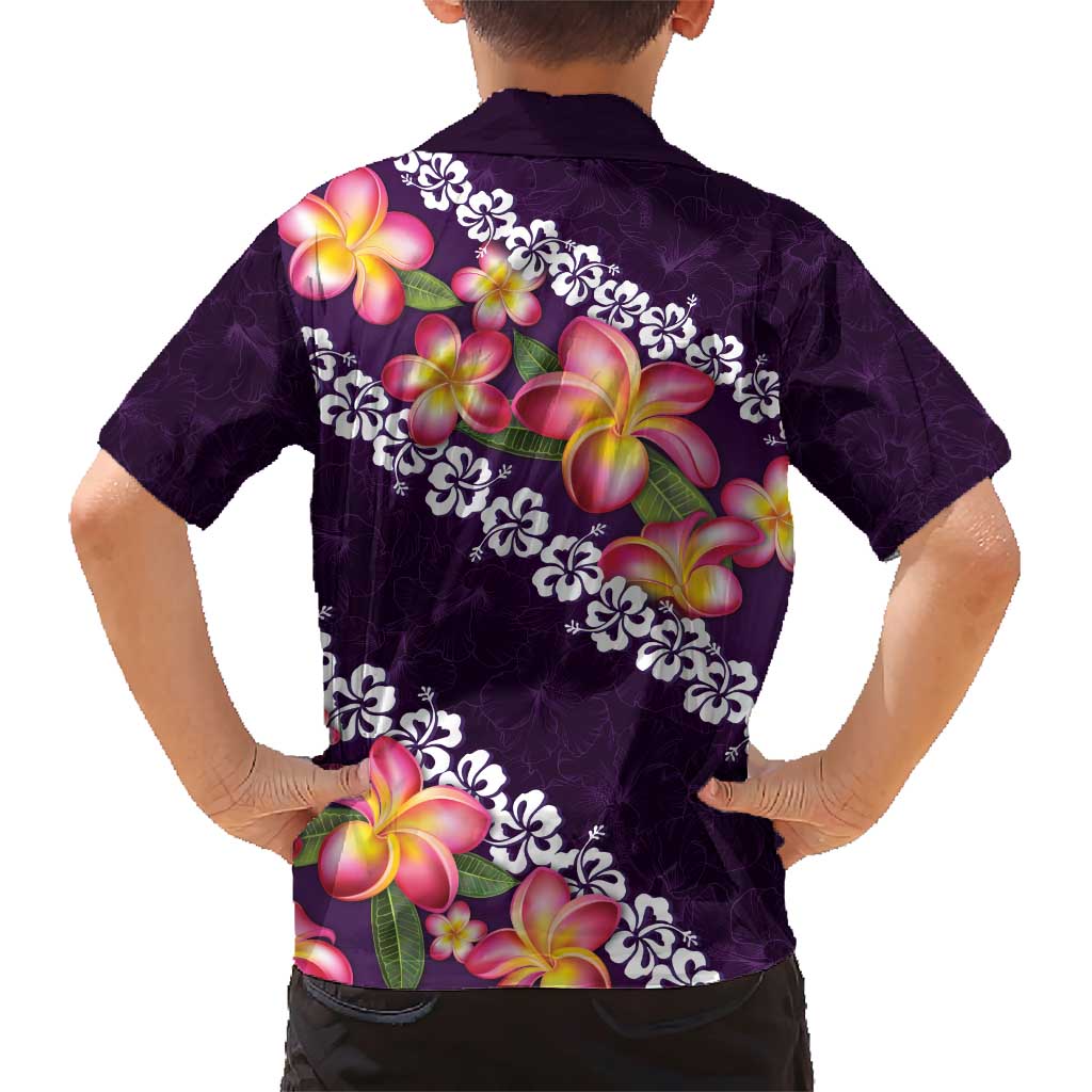 Purple Polynesia Family Matching Short Sleeve Bodycon Dress and Hawaiian Shirt Plumeria With Hibiscus Pattern Tropical Vibes LT14 - Polynesian Pride