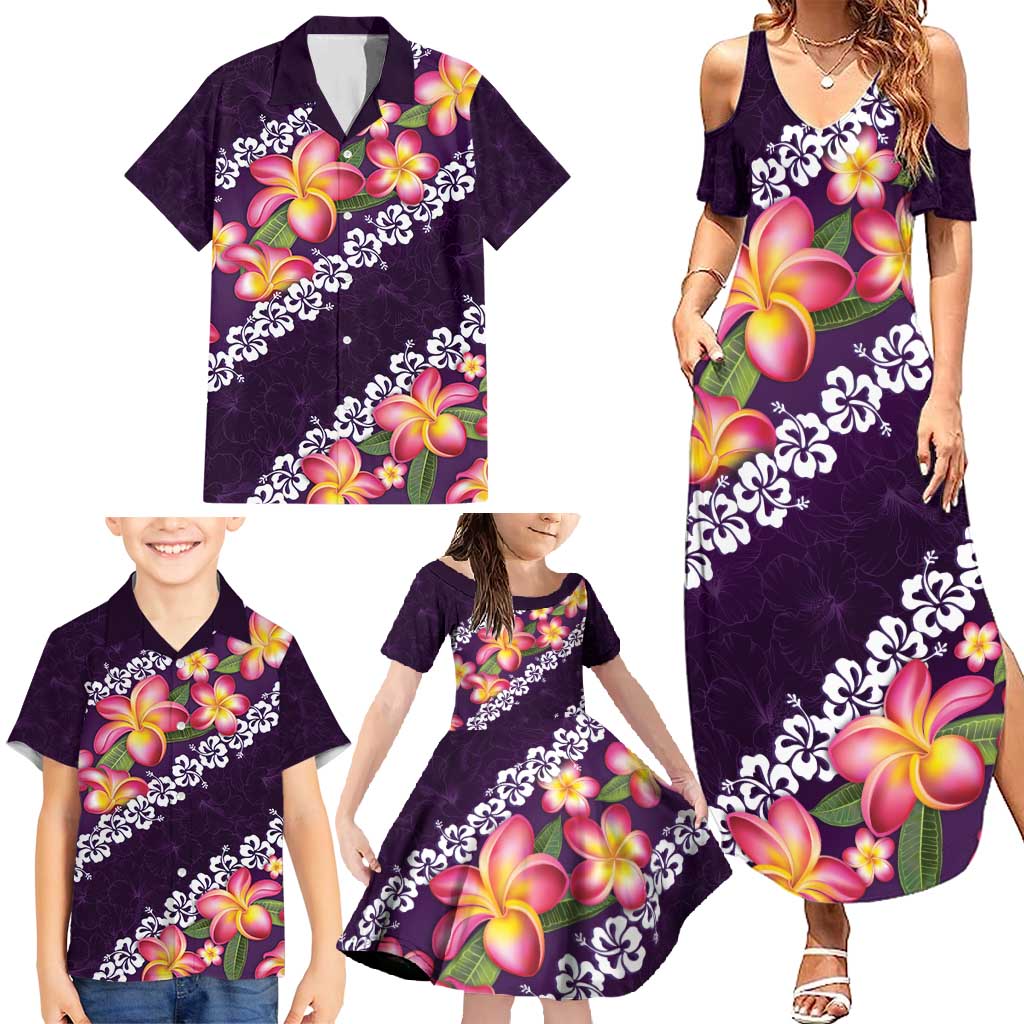 Purple Polynesia Family Matching Summer Maxi Dress and Hawaiian Shirt Plumeria With Hibiscus Pattern Tropical Vibes LT14 - Polynesian Pride
