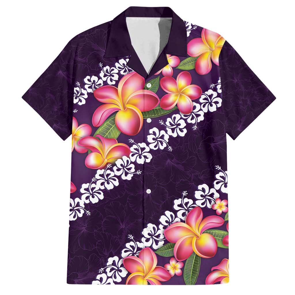 Purple Polynesia Family Matching Summer Maxi Dress and Hawaiian Shirt Plumeria With Hibiscus Pattern Tropical Vibes LT14 Dad's Shirt - Short Sleeve Purple - Polynesian Pride