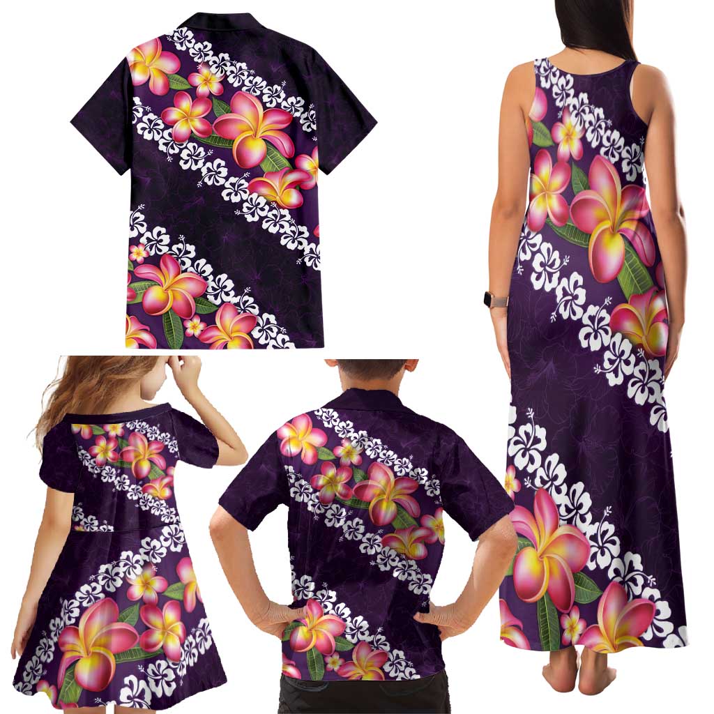 Purple Polynesia Family Matching Tank Maxi Dress and Hawaiian Shirt Plumeria With Hibiscus Pattern Tropical Vibes LT14 - Polynesian Pride