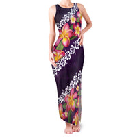 Purple Polynesia Family Matching Tank Maxi Dress and Hawaiian Shirt Plumeria With Hibiscus Pattern Tropical Vibes LT14 Mom's Dress Purple - Polynesian Pride