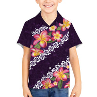 Purple Polynesia Family Matching Tank Maxi Dress and Hawaiian Shirt Plumeria With Hibiscus Pattern Tropical Vibes LT14 Son's Shirt Purple - Polynesian Pride