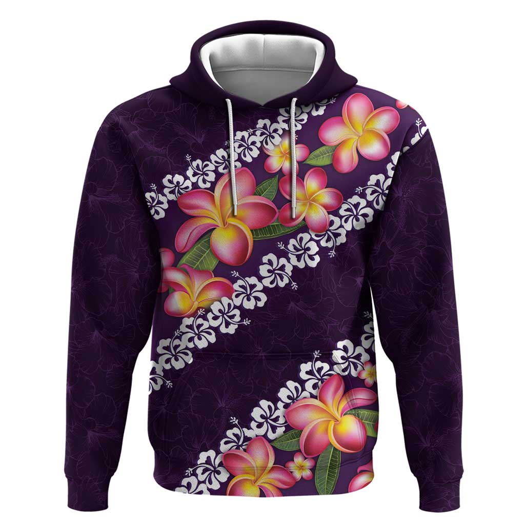 Purple Polynesia Hoodie Plumeria With Hibiscus Pattern Tropical Vibes LT14 Pullover Hoodie Purple - Polynesian Pride