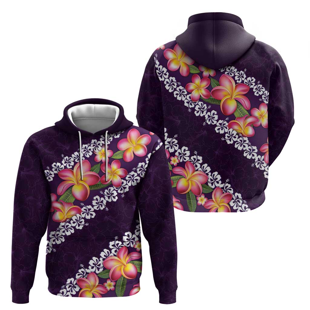 Purple Polynesia Hoodie Plumeria With Hibiscus Pattern Tropical Vibes LT14 - Polynesian Pride