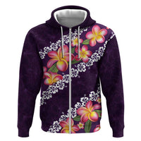 Purple Polynesia Hoodie Plumeria With Hibiscus Pattern Tropical Vibes LT14 Zip Hoodie Purple - Polynesian Pride