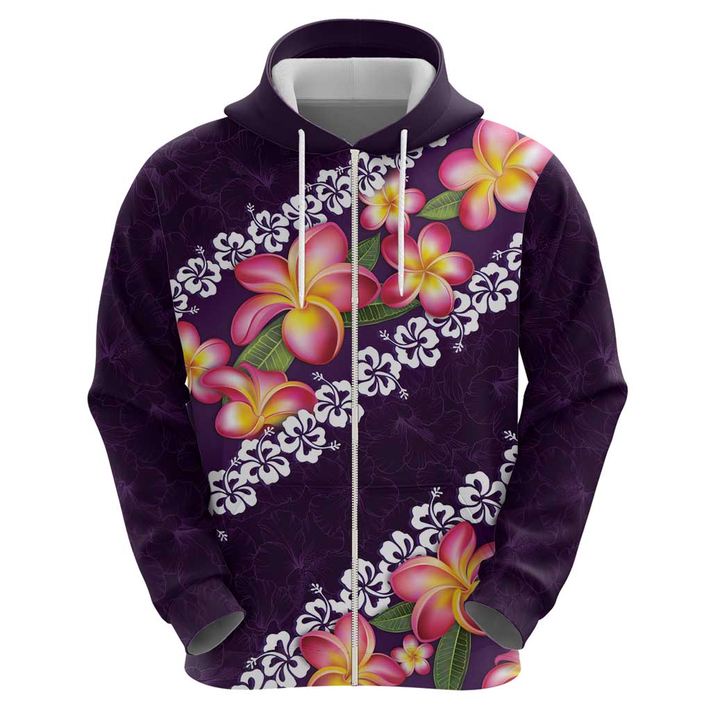 Purple Polynesia Hoodie Plumeria With Hibiscus Pattern Tropical Vibes LT14 - Polynesian Pride