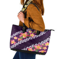 Purple Polynesia Leather Tote Bag Plumeria With Hibiscus Pattern Tropical Vibes LT14 Purple - Polynesian Pride