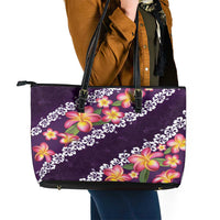 Purple Polynesia Leather Tote Bag Plumeria With Hibiscus Pattern Tropical Vibes LT14 - Polynesian Pride