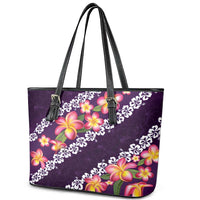 Purple Polynesia Leather Tote Bag Plumeria With Hibiscus Pattern Tropical Vibes LT14 - Polynesian Pride