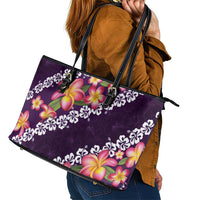 Purple Polynesia Leather Tote Bag Plumeria With Hibiscus Pattern Tropical Vibes LT14 - Polynesian Pride