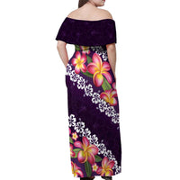 Purple Polynesia Off Shoulder Maxi Dress Plumeria With Hibiscus Pattern Tropical Vibes LT14 - Polynesian Pride