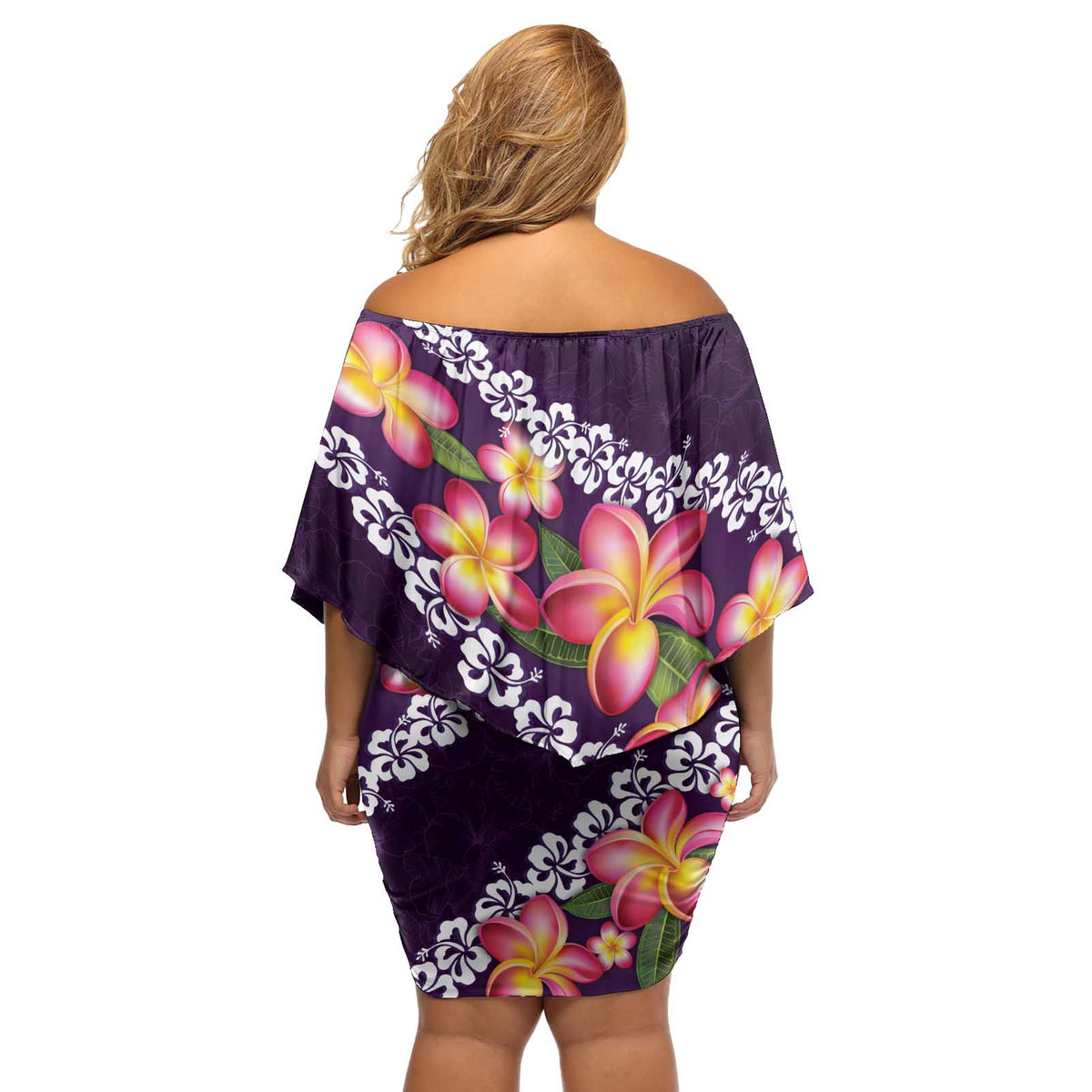 Purple Polynesia Off Shoulder Short Dress Plumeria With Hibiscus Pattern Tropical Vibes LT14 - Polynesian Pride