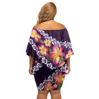 Purple Polynesia Off Shoulder Short Dress Plumeria With Hibiscus Pattern Tropical Vibes LT14 - Polynesian Pride