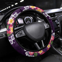 Purple Polynesia Steering Wheel Cover Plumeria With Hibiscus Pattern Tropical Vibes LT14 Universal Fit Purple - Polynesian Pride