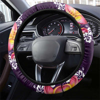 Purple Polynesia Steering Wheel Cover Plumeria With Hibiscus Pattern Tropical Vibes LT14 - Polynesian Pride