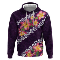 Purple Polynesia Zip Hoodie Plumeria With Hibiscus Pattern Tropical Vibes LT14 Pullover Hoodie Purple - Polynesian Pride