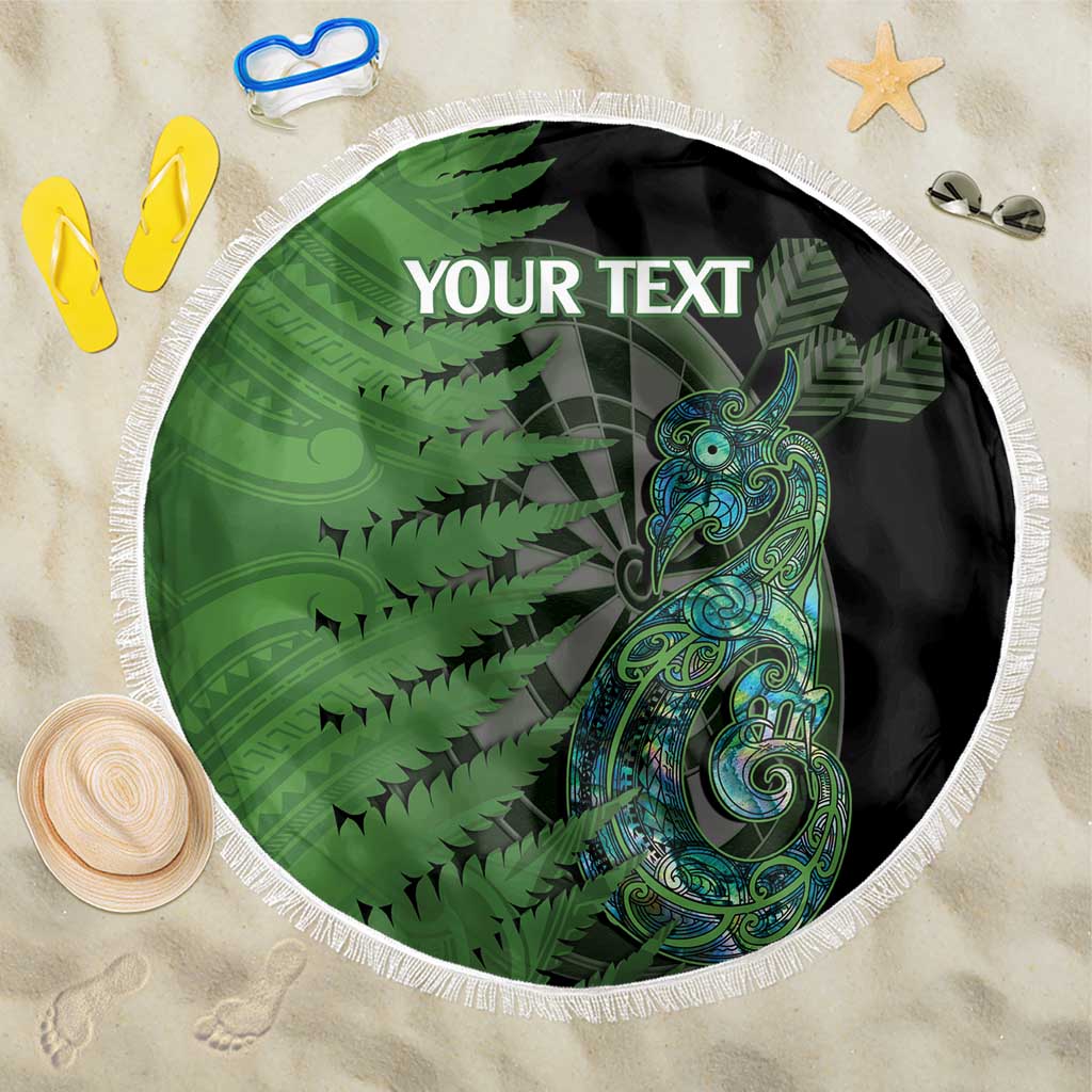 Personalised New Zealand Darts Beach Blanket Aotearoa Maori Fern Mix Manaia Tattoo LT14 One Size 150cm Green - Polynesian Pride