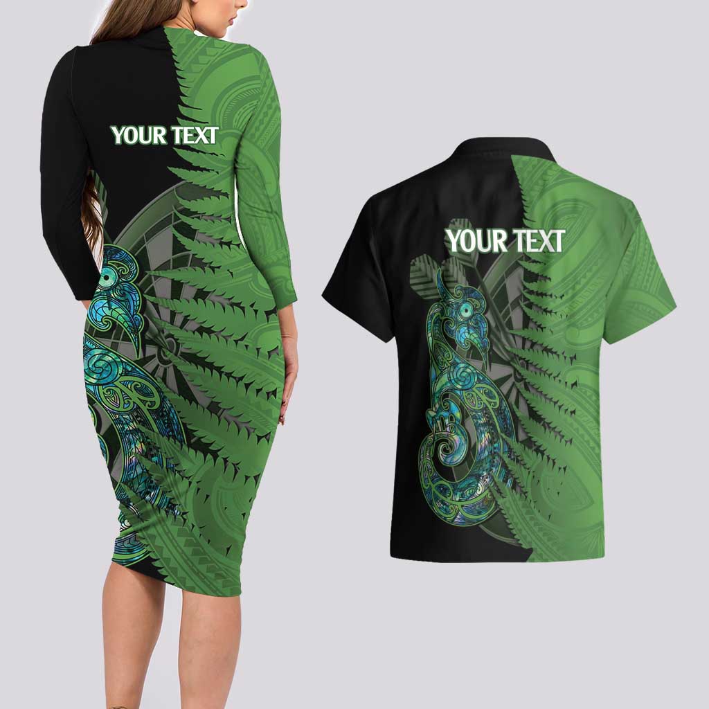 Personalised New Zealand Darts Couples Matching Long Sleeve Bodycon Dress and Hawaiian Shirt Aotearoa Maori Fern Mix Manaia Tattoo LT14 - Polynesian Pride