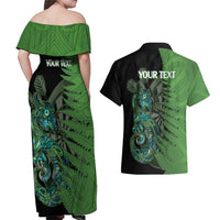 Personalised New Zealand Darts Couples Matching Off Shoulder Maxi Dress and Hawaiian Shirt Aotearoa Maori Fern Mix Manaia Tattoo LT14 - Polynesian Pride