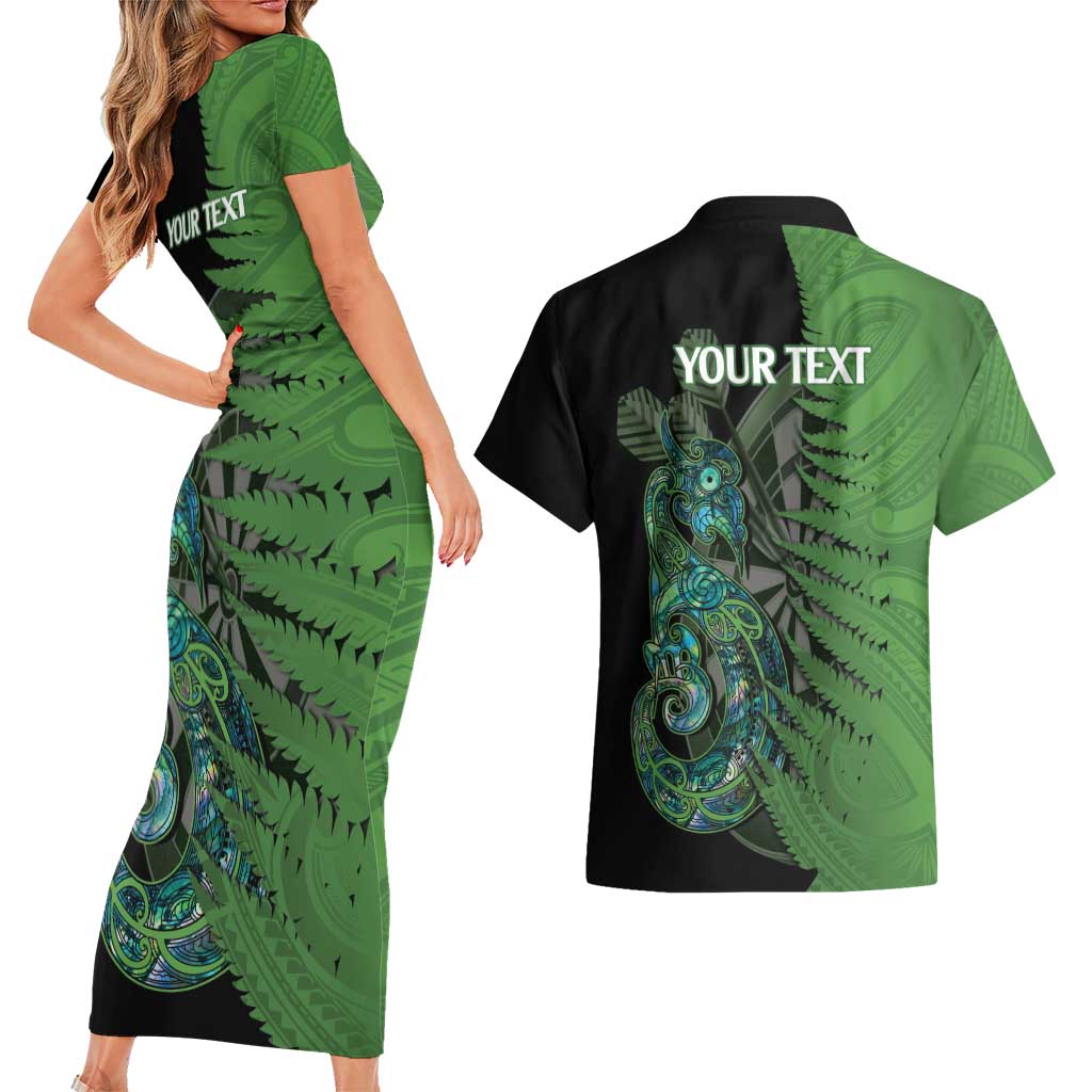 Personalised New Zealand Darts Couples Matching Short Sleeve Bodycon Dress and Hawaiian Shirt Aotearoa Maori Fern Mix Manaia Tattoo LT14 - Polynesian Pride