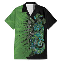 Personalised New Zealand Darts Family Matching Mermaid Dress and Hawaiian Shirt Aotearoa Maori Fern Mix Manaia Tattoo LT14 Dad's Shirt - Short Sleeve Green - Polynesian Pride