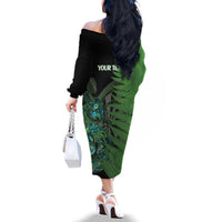 Personalised New Zealand Darts Family Matching Off The Shoulder Long Sleeve Dress and Hawaiian Shirt Aotearoa Maori Fern Mix Manaia Tattoo LT14 - Polynesian Pride
