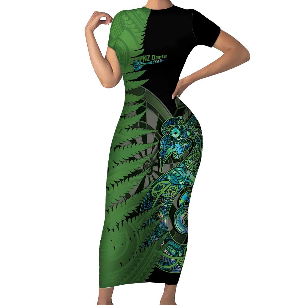 Personalised New Zealand Darts Family Matching Short Sleeve Bodycon Dress and Hawaiian Shirt Aotearoa Maori Fern Mix Manaia Tattoo LT14 Mom's Dress Green - Polynesian Pride