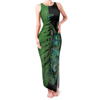 Personalised New Zealand Darts Family Matching Tank Maxi Dress and Hawaiian Shirt Aotearoa Maori Fern Mix Manaia Tattoo LT14 Mom's Dress Green - Polynesian Pride