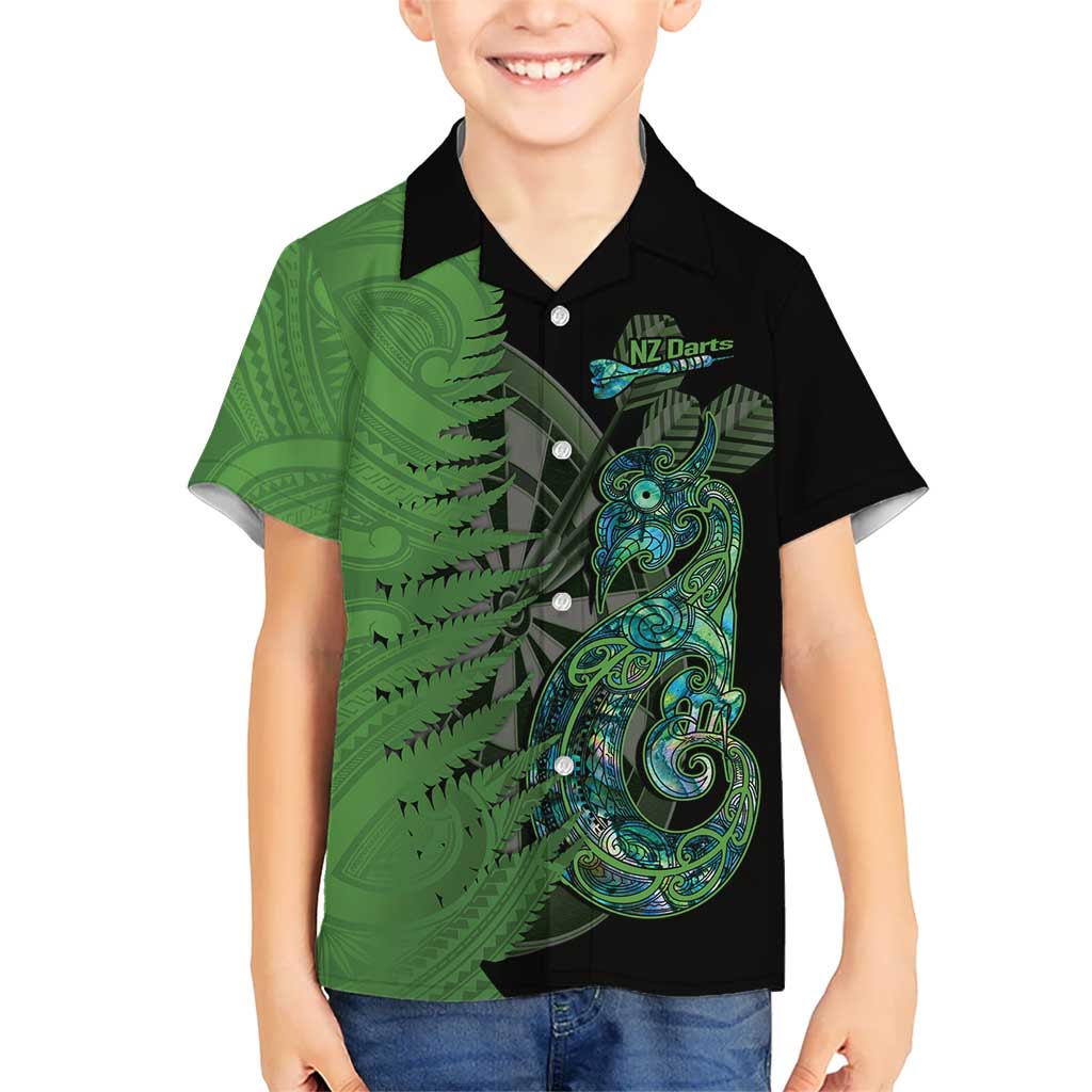 Personalised New Zealand Darts Kid Hawaiian Shirt Aotearoa Maori Fern Mix Manaia Tattoo LT14 Kid Green - Polynesian Pride