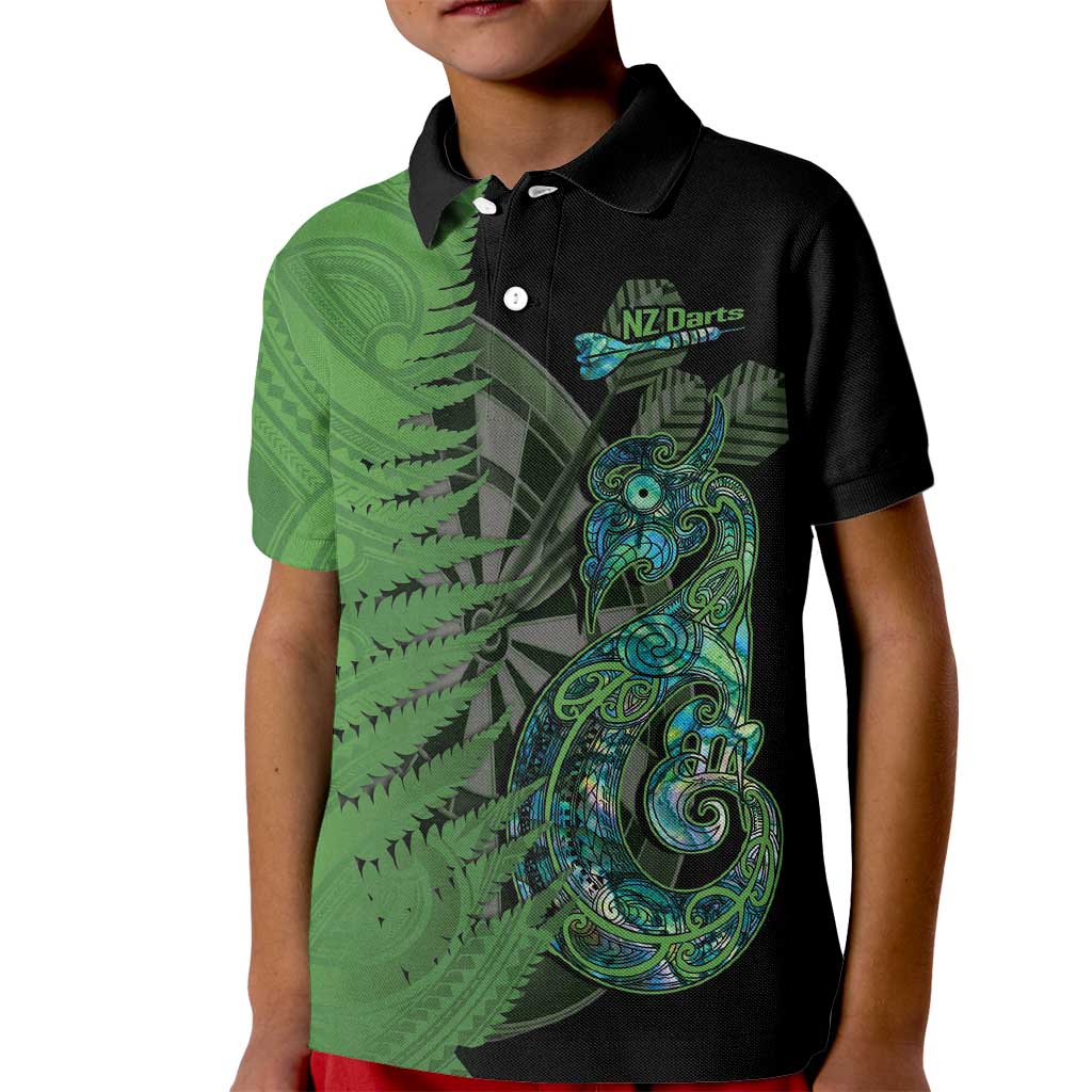 Personalised New Zealand Darts Kid Polo Shirt Aotearoa Maori Fern Mix Manaia Tattoo LT14 Kid Green - Polynesian Pride
