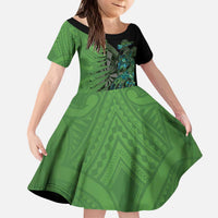 Personalised New Zealand Darts Kid Short Sleeve Dress Aotearoa Maori Fern Mix Manaia Tattoo LT14 KID Green - Polynesian Pride