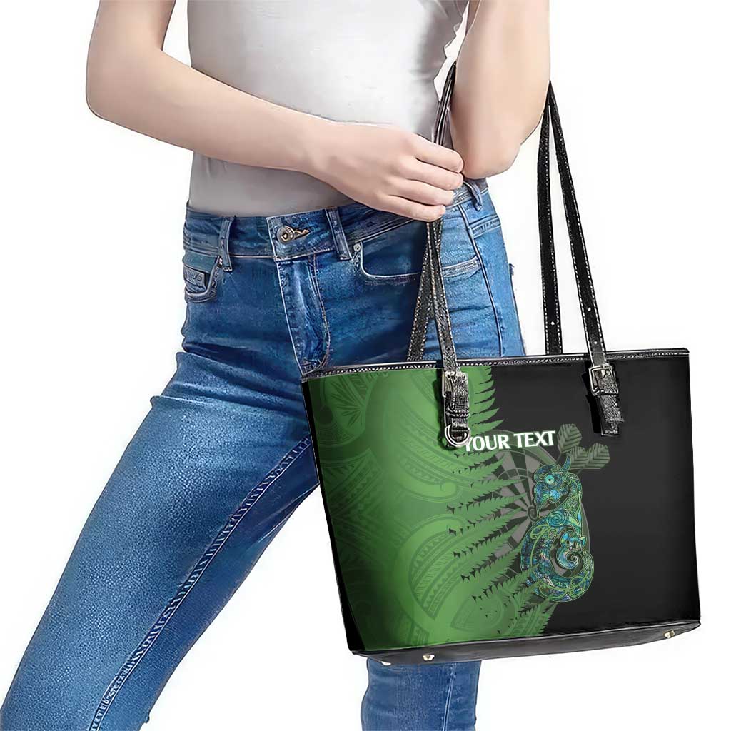 Personalised New Zealand Darts Leather Tote Bag Aotearoa Maori Fern Mix Manaia Tattoo LT14 - Polynesian Pride