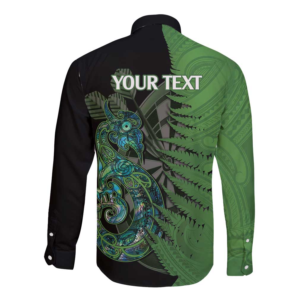 Personalised New Zealand Darts Long Sleeve Button Shirt Aotearoa Maori Fern Mix Manaia Tattoo LT14 - Polynesian Pride