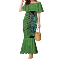 Personalised New Zealand Darts Mermaid Dress Aotearoa Maori Fern Mix Manaia Tattoo LT14 Women Green - Polynesian Pride
