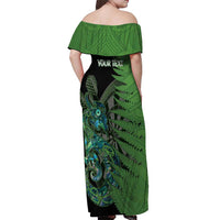 Personalised New Zealand Darts Off Shoulder Maxi Dress Aotearoa Maori Fern Mix Manaia Tattoo LT14 - Polynesian Pride