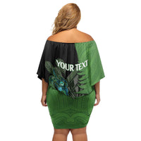 Personalised New Zealand Darts Off Shoulder Short Dress Aotearoa Maori Fern Mix Manaia Tattoo LT14 - Polynesian Pride