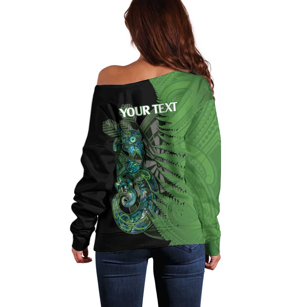 Personalised New Zealand Darts Off Shoulder Sweater Aotearoa Maori Fern Mix Manaia Tattoo LT14 - Polynesian Pride