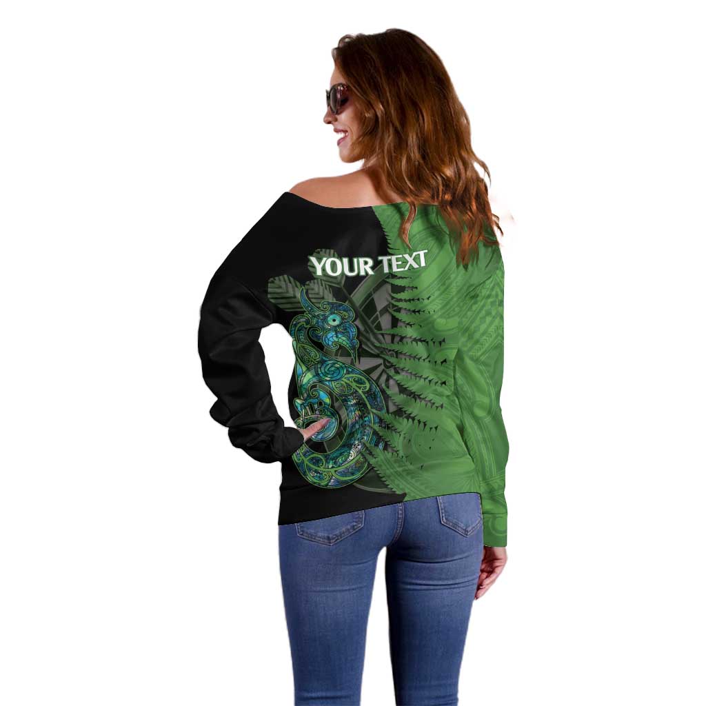 Personalised New Zealand Darts Off Shoulder Sweater Aotearoa Maori Fern Mix Manaia Tattoo LT14 - Polynesian Pride