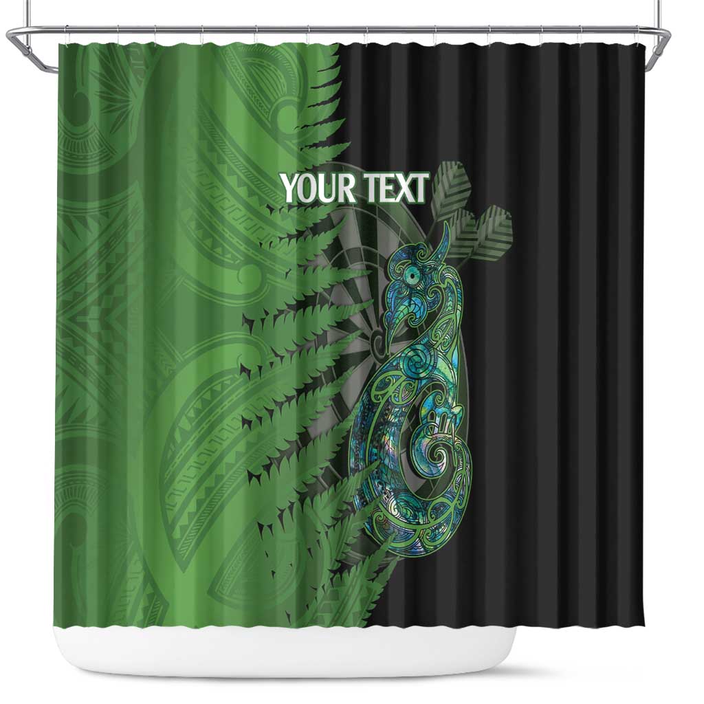 Personalised New Zealand Darts Shower Curtain Aotearoa Maori Fern Mix Manaia Tattoo LT14 Green - Polynesian Pride